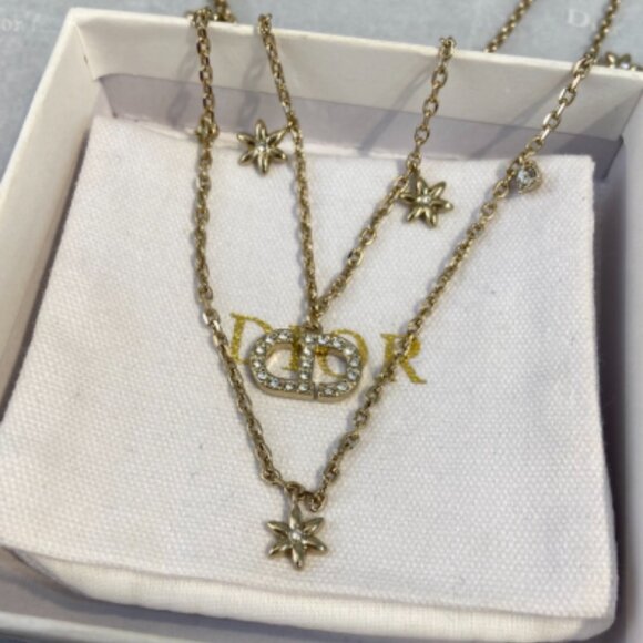 Petit CD Daisy Necklace Pale Gold-Finish Metal and Silver  Dior Petite CD Daisy Double Chain Necklace
